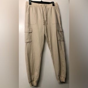 New York & Company Beige cotton linen cargo pants - small